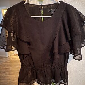 Express Black Ruffle Sleeve Top